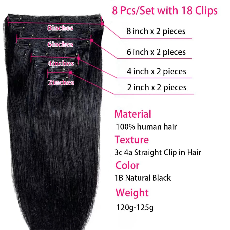 Human hair Remy Clip 8 pc